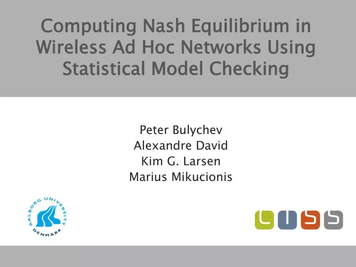 computing nash equilibrium in wireless ad hoc networks using statistical model checking