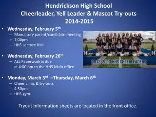 Hendrickson High School Cheerleader, Yell Leader &amp; Mascot Try-outs 2014-2015