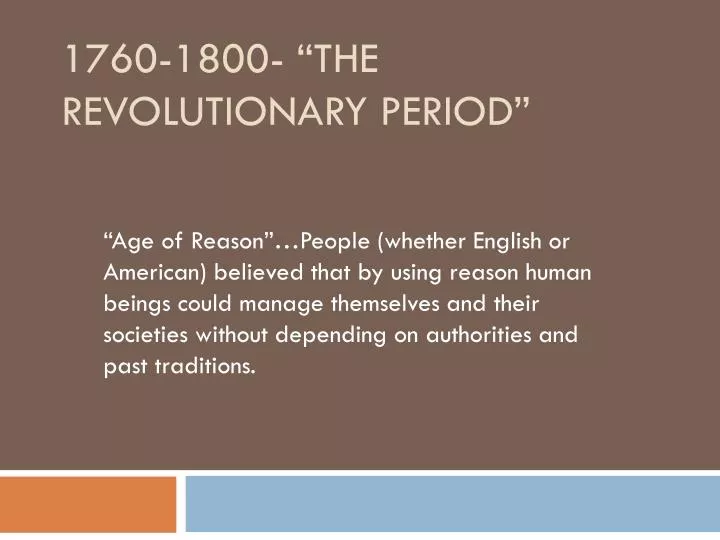 1760 1800 the revolutionary period