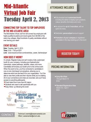 Mid-Atlantic Virtual Job Fair Tuesday April 2, 2013