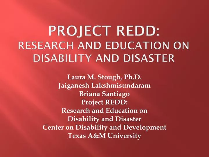 project redd research and education on disability and disaster