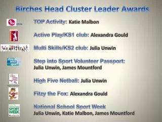 Birches Head Cluster Leader Awards