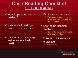 Case Reading Checklist BEFORE READING
