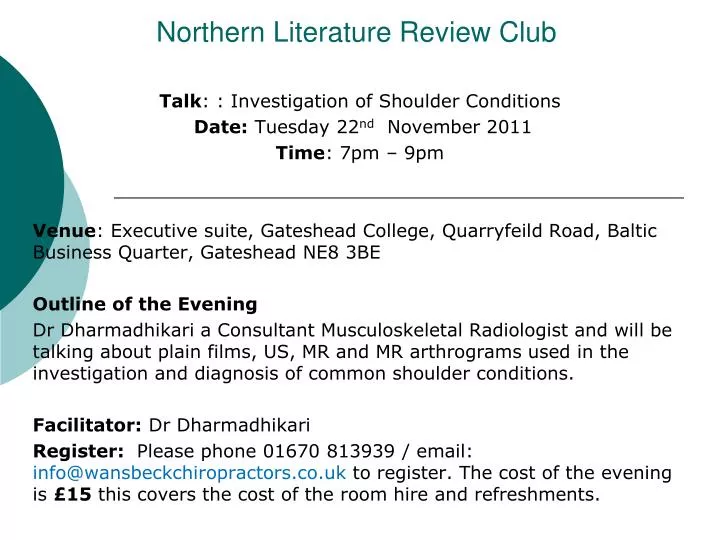 northern literature review club