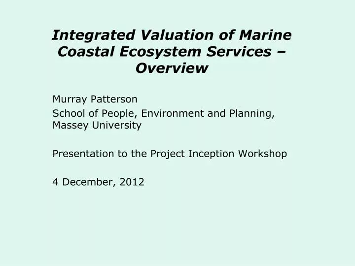 integrated valuation of marine coastal ecosystem services overview