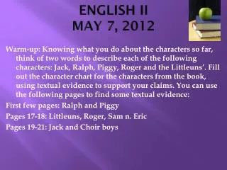 ENGLISH II MAY 7, 2012