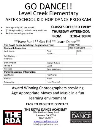 CLASSES OFFERED EVERY THURSDAY AFTERNOON FROM 3:30 - 4 :30PM