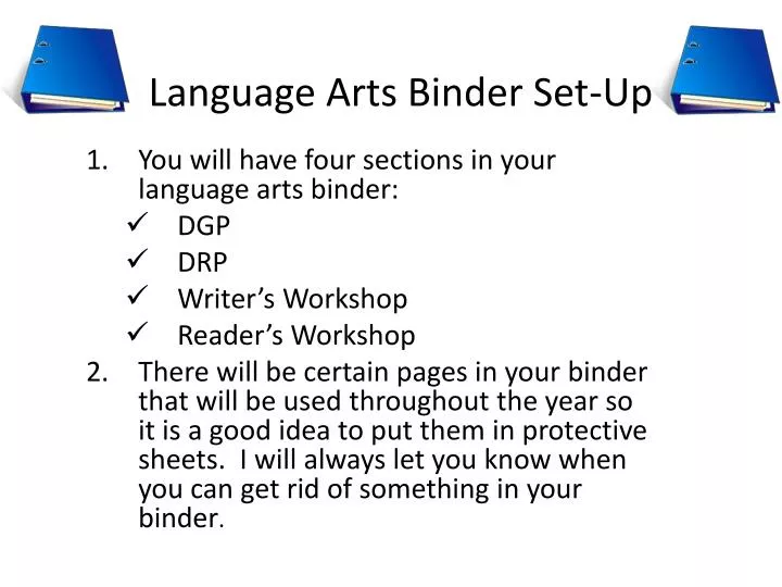 language arts binder set up