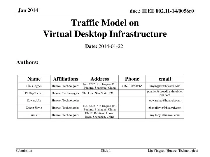 traffic model on virtual desktop infrastructure