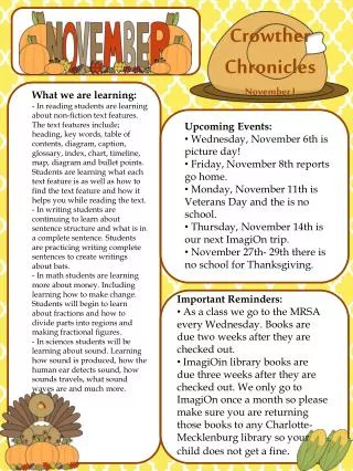 Crowther Chronicles November I