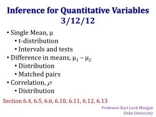 Inference for Quantitative Variables 3/12/12
