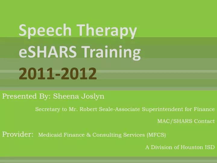 speech therapy eshars training 2011 2012