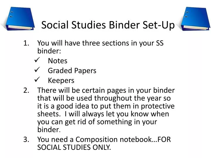 social studies binder set up