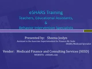 eSHARS Training Teachers, Educational Assistants, &amp; Behavior Intervention Specialists
