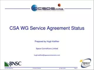 CSA WG Service Agreement Status