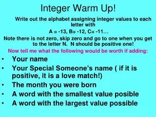 Integer Warm Up!