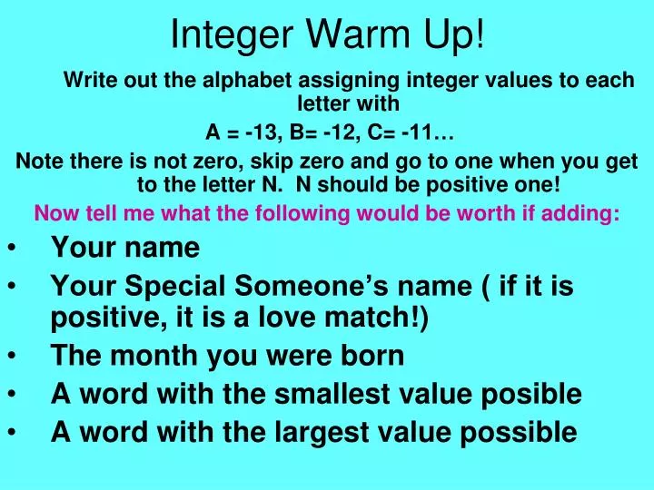 integer warm up