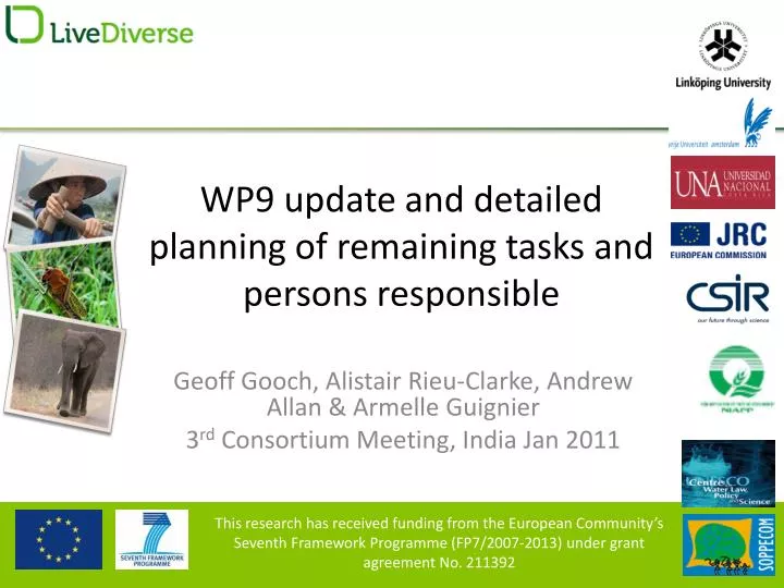 wp9 update and detailed planning of remaining tasks and persons responsible