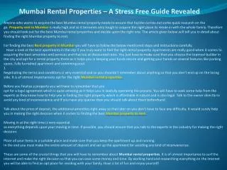 Mumbai Rental Properties – A Stress Free Guide Revealed