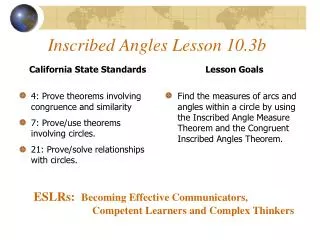Inscribed Angles Lesson 10.3b