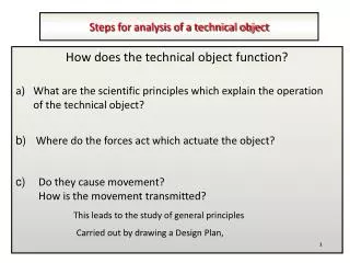 Steps for analysis of a technical object