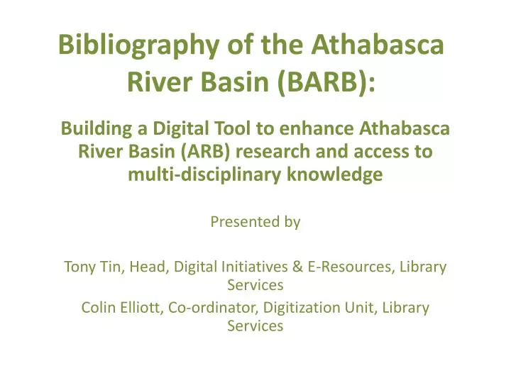 bibliography of the athabasca river basin barb