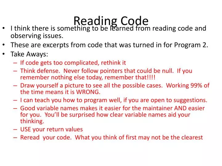 reading code
