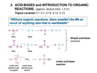 3. ACID/BASES and INTRODUCTION TO ORGANIC 	REACTIONS . (approx. lecture time: 1.5 hr )
