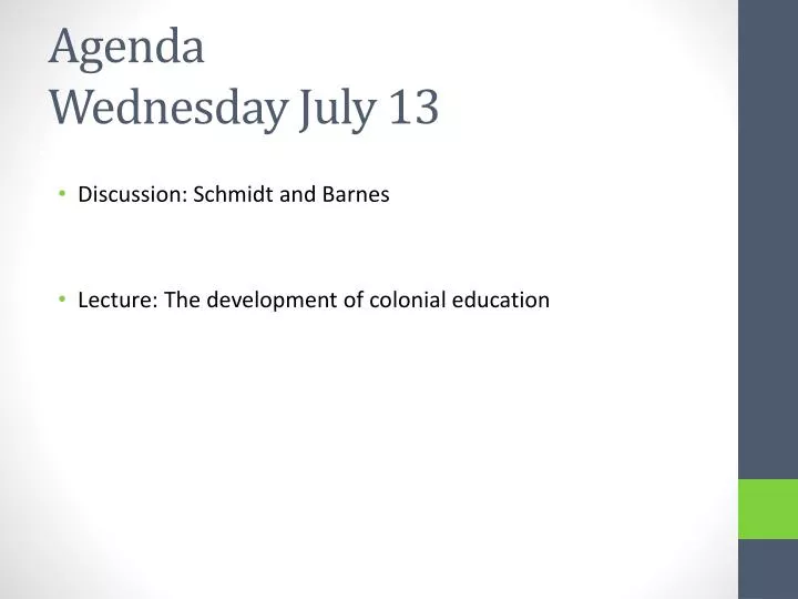 agenda wednesday july 13