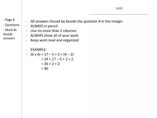 - Page # - Questions - Mark #s beside answers