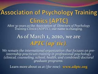Association of Psychology Training Clinics (APTC)