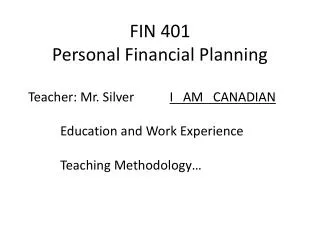 FIN 401 Personal Financial Planning