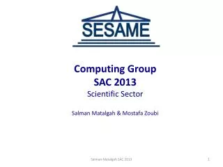 Computing Group SAC 2013 Scientific Sector Salman Matalgah &amp; Mostafa Zoubi