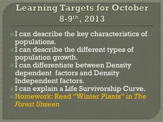 learning targets for october 8 9 th 2013