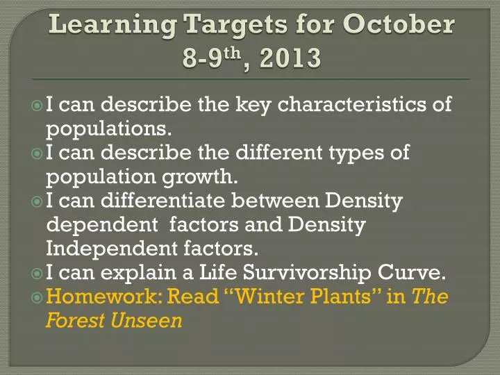learning targets for october 8 9 th 2013
