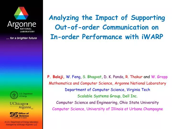 analyzing the impact of supporting out of order communication on in order performance with iwarp