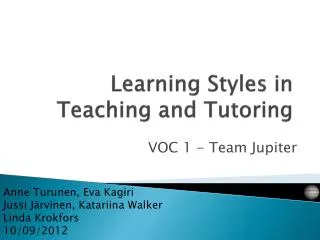 Learning Styles in Teaching and Tutoring
