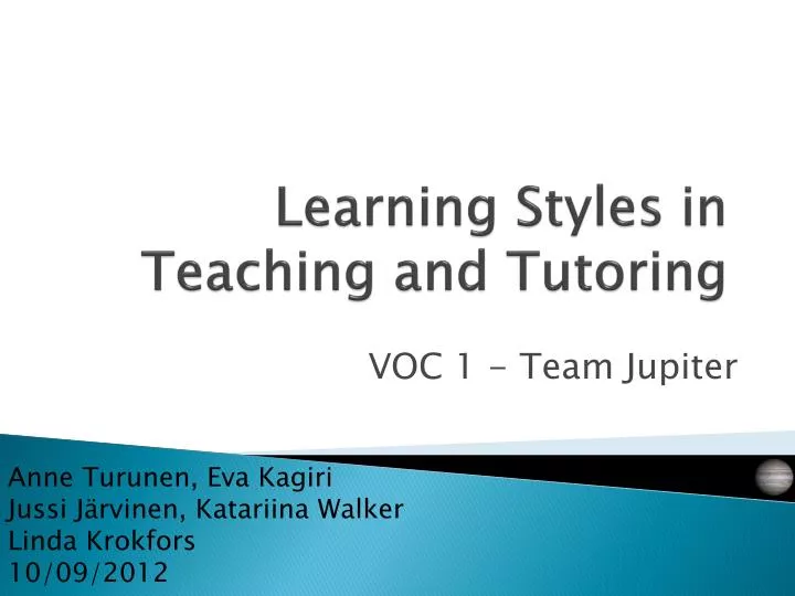 learning styles in teaching and tutoring