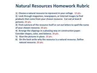 Natural Resources Homework Rubric