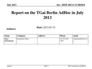 Report on the TGai Berlin AdHoc in July 2013