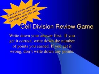 Cell Division Review Game