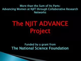 More than the Sum of Its Parts: Advancing Women at NJIT through Collaborative Research Networks
