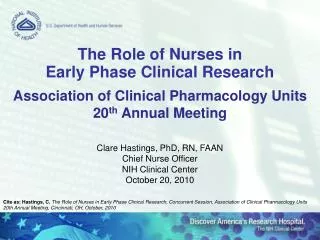 Association of Clinical Pharmacology Units 20 th Annual Meeting Clare Hastings, PhD, RN, FAAN