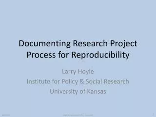 Documenting Research Project Process for Reproducibility