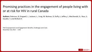 Promising practices in the engagement of people living with or at risk for HIV in rural Canada