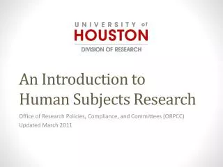 An Introduction to Human Subjects Research