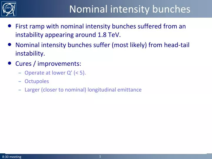 nominal intensity bunches
