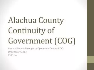 Alachua County Continuity of Government (COG)
