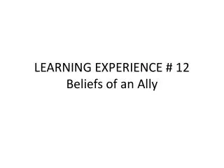LEARNING EXPERIENCE # 12 Beliefs of an Ally