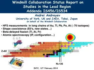 Windmill Collaboration Status Report on Studies in the Lead Region Addenda IS456/IS534